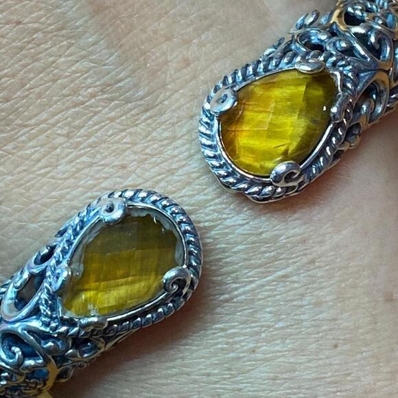 Carolyn Pollack Sterling Tiger's Eye Doublet Decorated Hinged Bracelet For Women - Picture 6 of 10